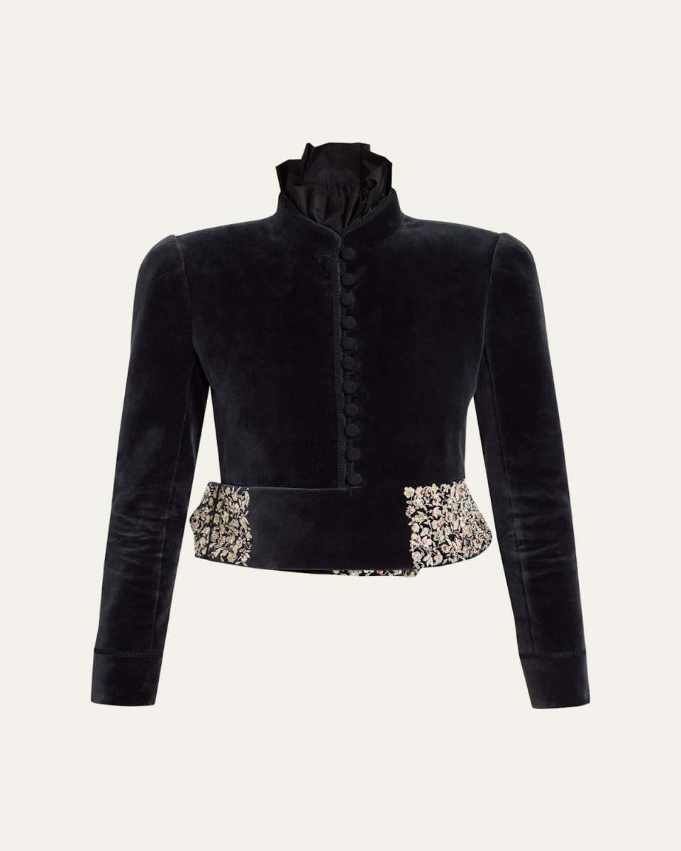 Spencer Embroidered-Belt Velvet Crop Jacket